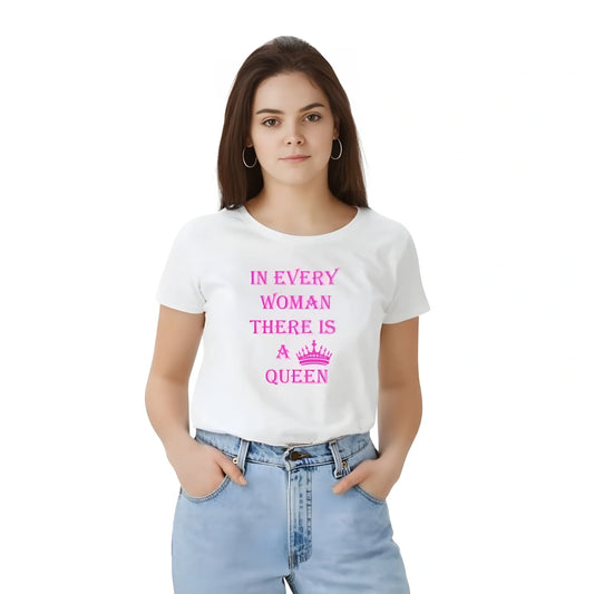 Women's Polyester Solid Printed Round Neck Half Sleeve T-shirt (White)