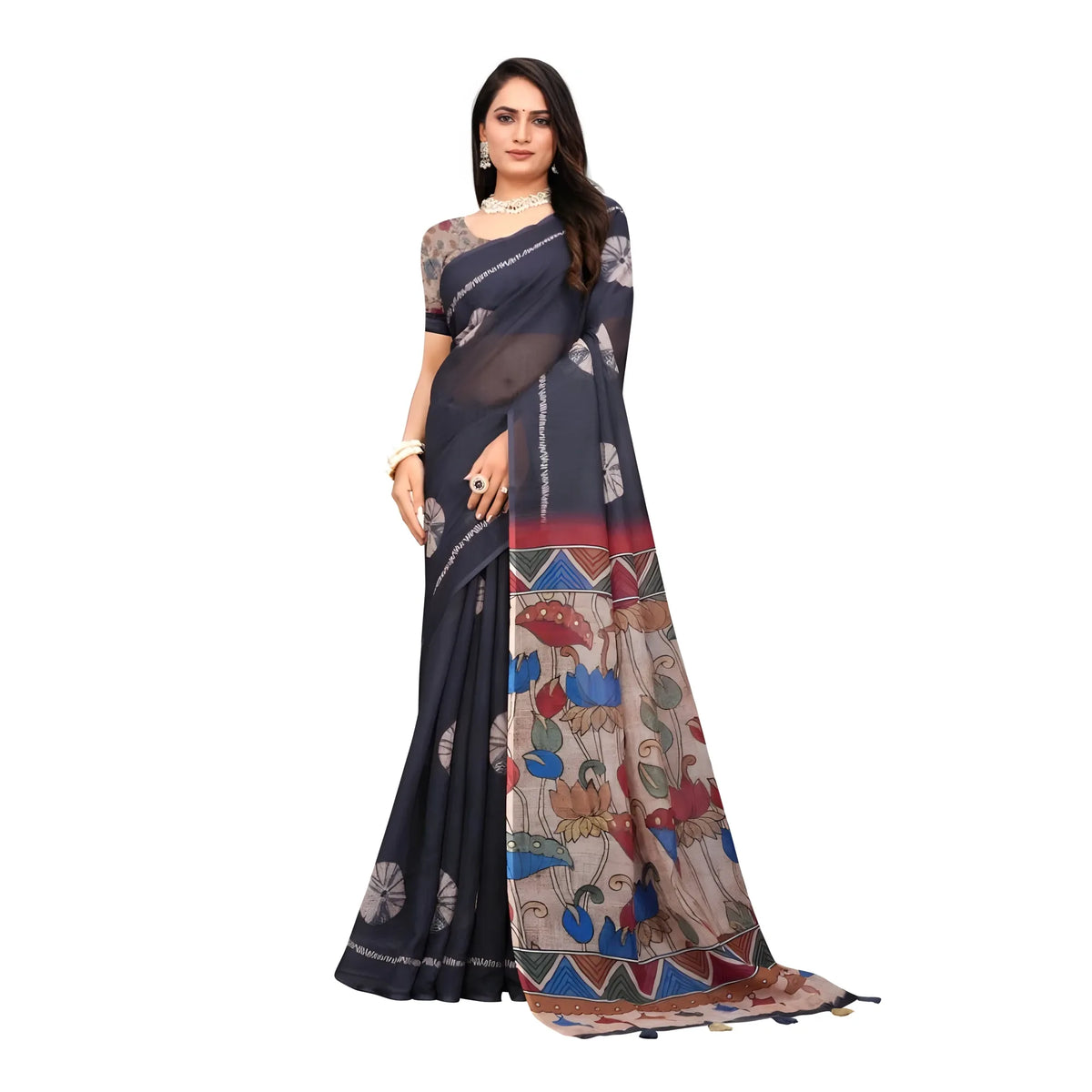 Rivana Linen Printed Saree With Unstitched Blouse