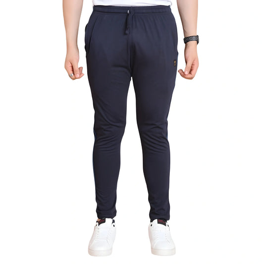 Men's Casual Cotton Striped Full Length Track Pant (navy) | Men Signature Collection