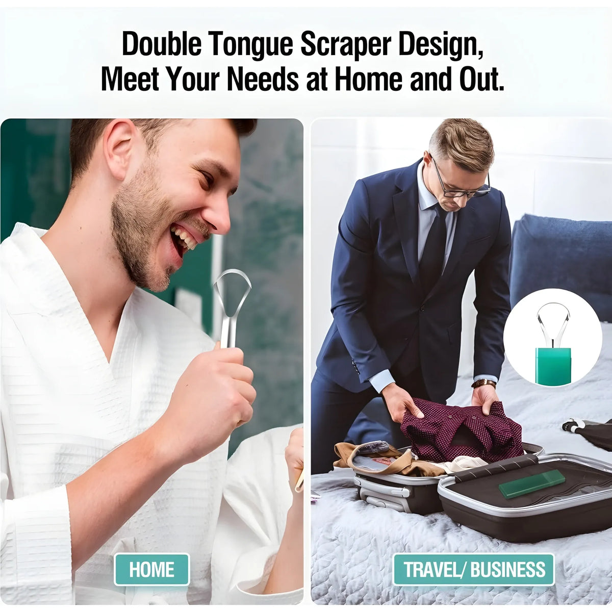 Pack of 2 Stainless Steel Tongue Scraper (Silver)