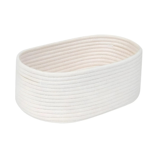 Cotton Oval 10x7x5 Inch Bedside Organizer With Out Lid (White)