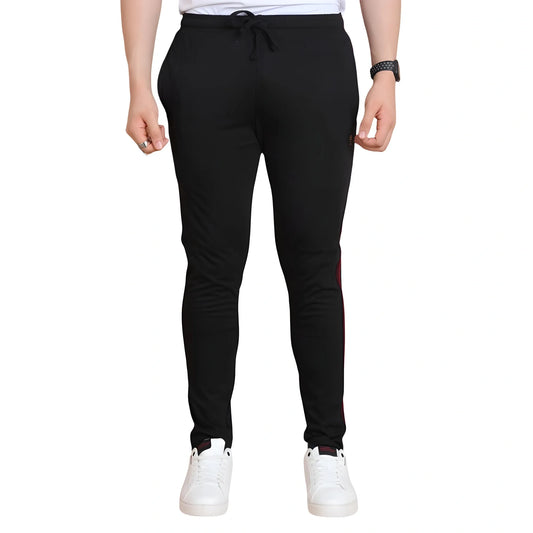 Men's Casual Cotton Striped Full Length Track Pant (black) | Men Signature Collection