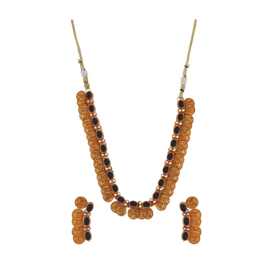 Women's Elegent Laxmi Coin Shape Jewellery Chowker Set (Blue, Free Size)