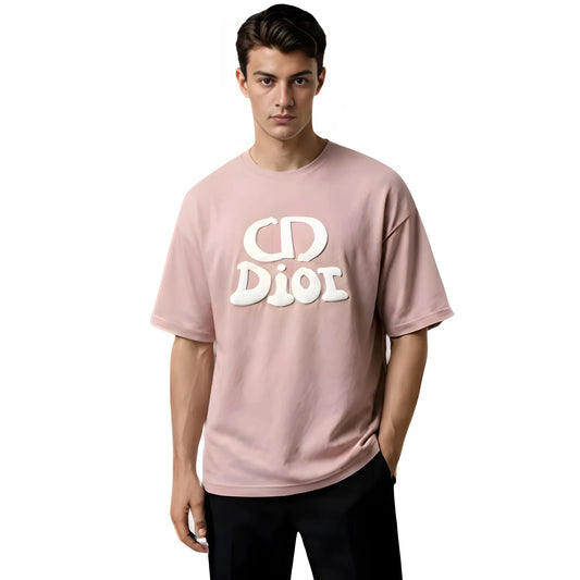 Men's Cotton Blend Printed Oversized Round Neck Half Sleeve T-Shirt (Pink)