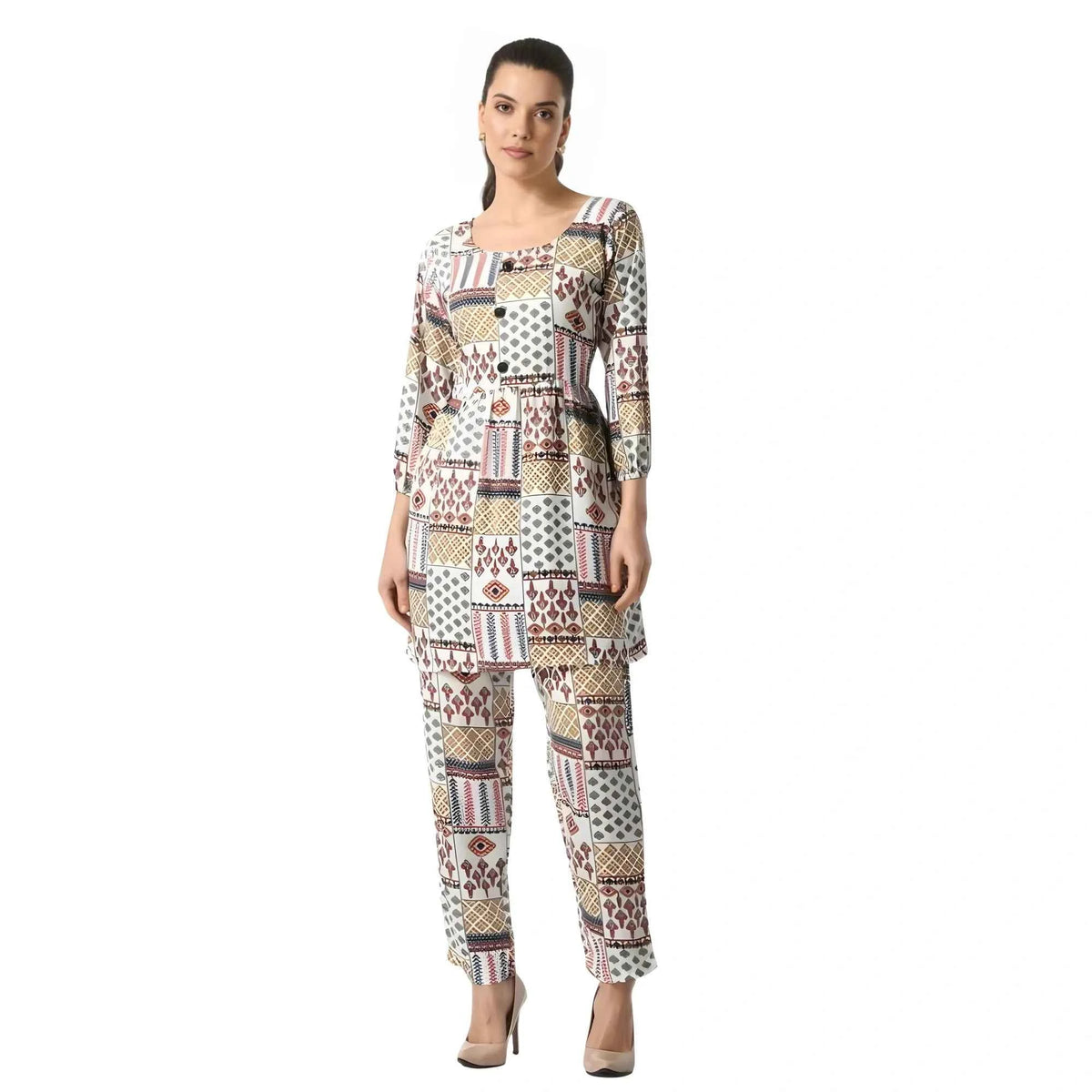 Riyana Casual Crepe -th Sleeves Cord Set