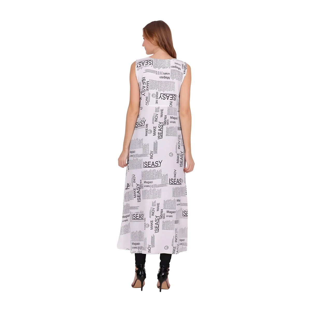 Women's Casual Crepe Sleeveless Slit Dress (White)