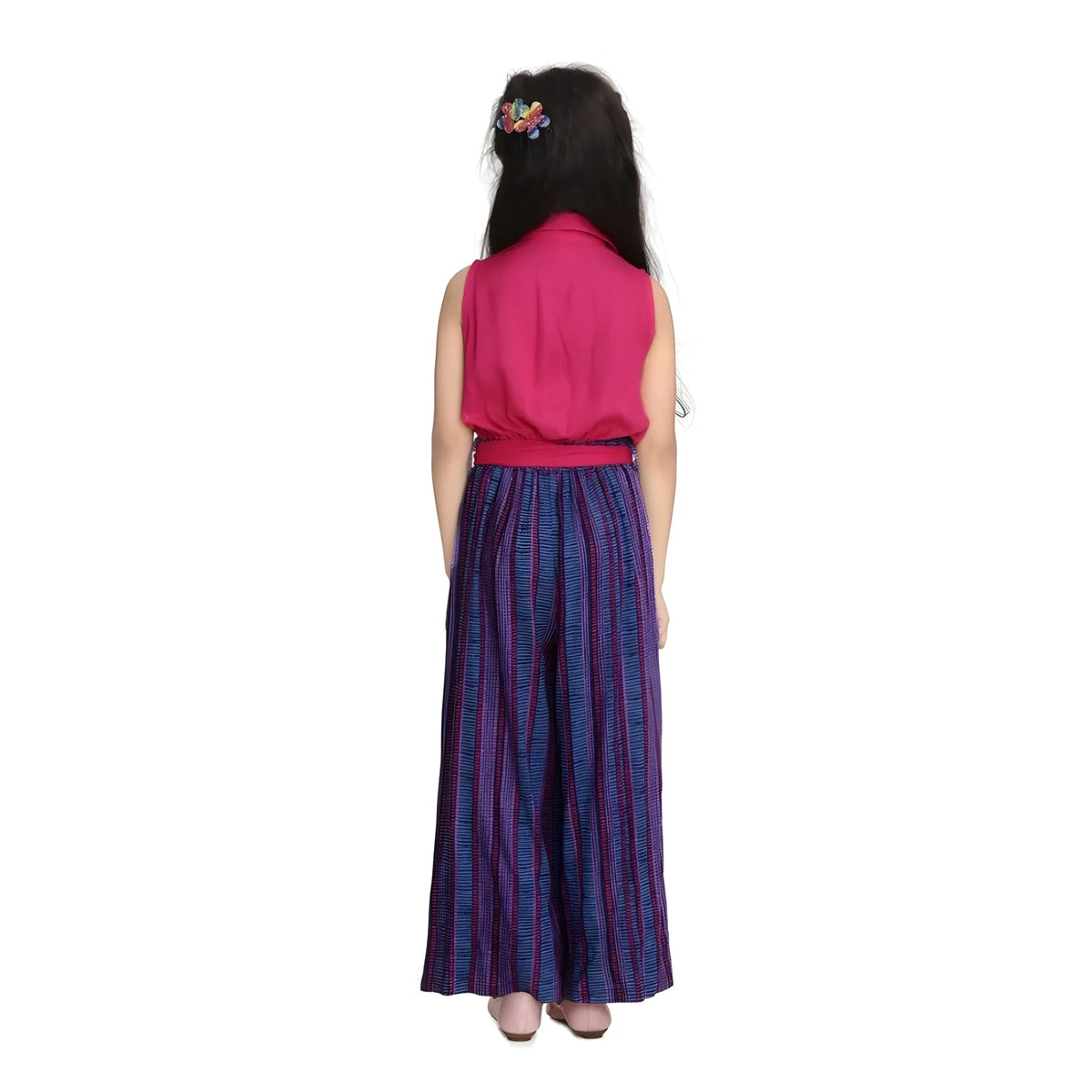 Girl's Rayon Colour Block Sleeveless Jumpsuit (pink Blue) | Kids Signature Collection