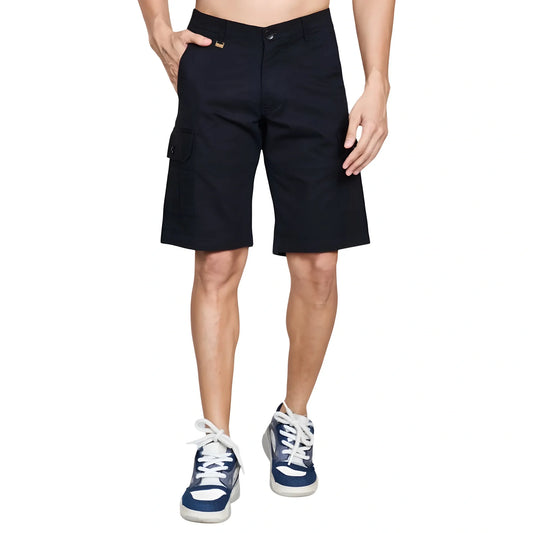 Men's Casual Cotton Solid Knee Length Cargo Shorts (black) | Men Signature Collection
