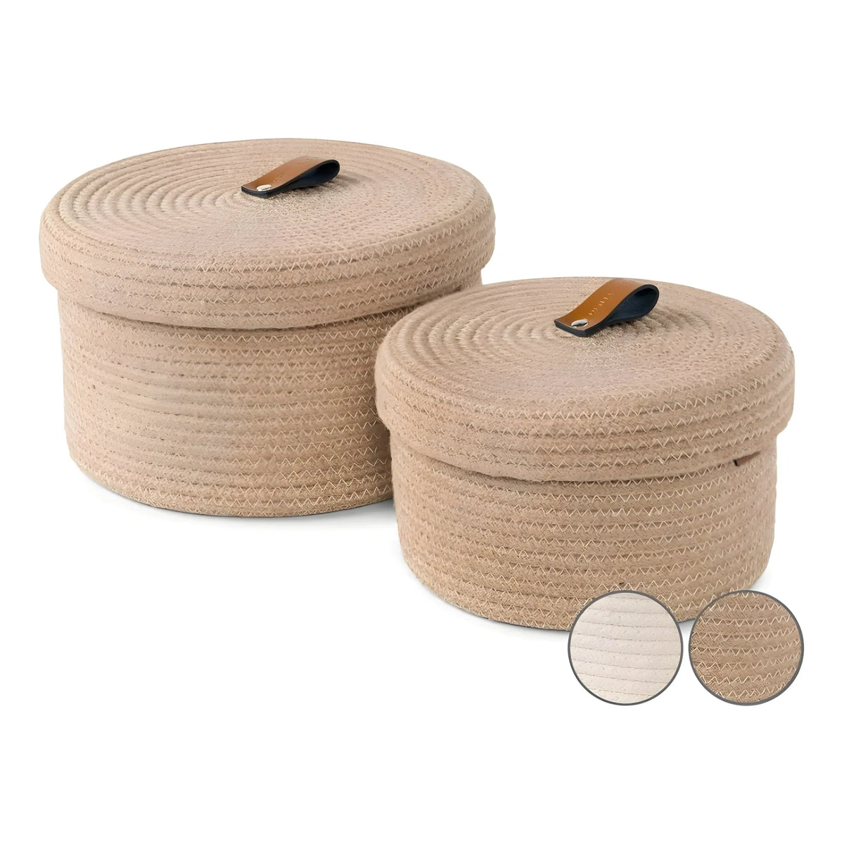 Cotton 2 Pcs Set Roti Box Storage Basket With Lid (Beige)