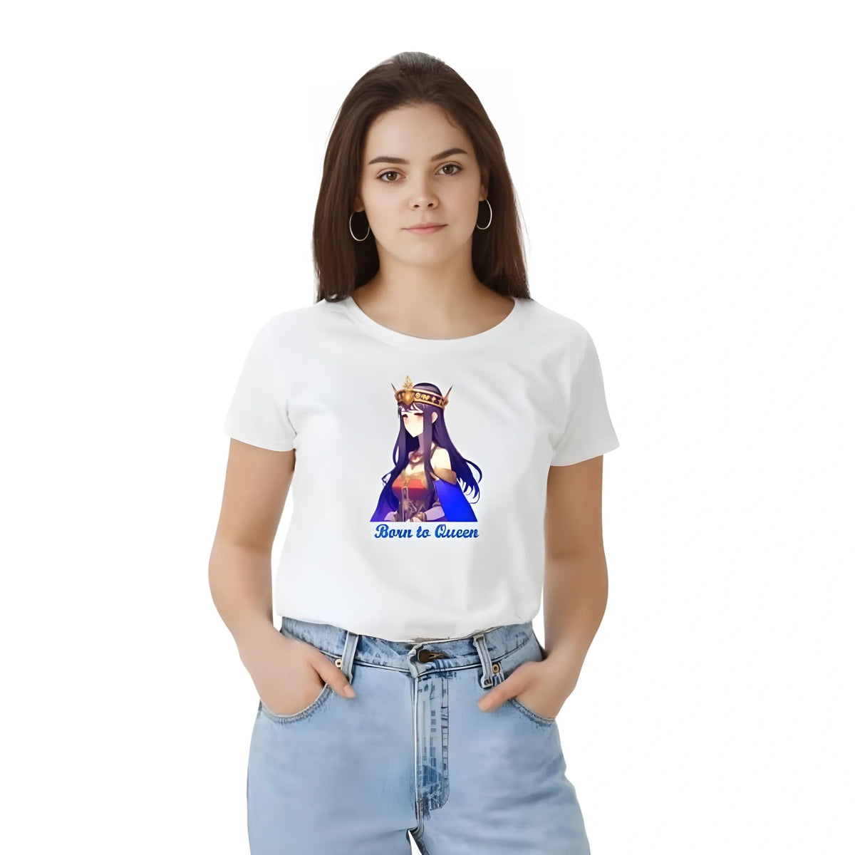 Women's Polyester Solid Printed Round Neck Half Sleeve T-shirt (White)
