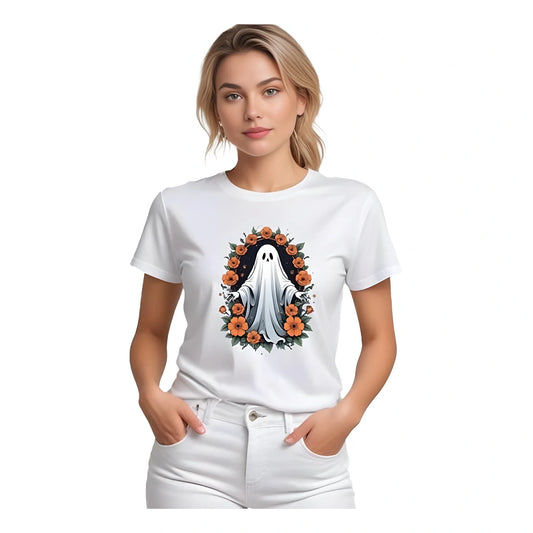 Women's Polyester Solid Printed Round Neck Half Sleeve T-shirt (White)