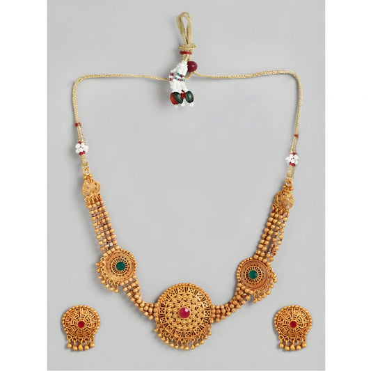 Women's Rose Gold Plated Alloy Necklace &amp; Earings Set (Multicolor)
