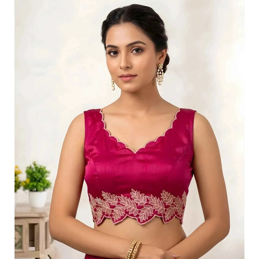 Vireya Silk Embroidered Sweetheart Neck Sleeveless Readymade Padded Blouse