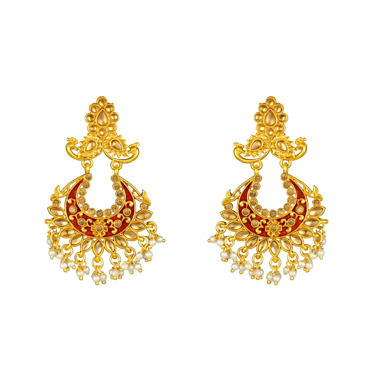 Women's Rose Gold Plated Alloy Kundan Earrings &amp; Mangtikka (Maroon)