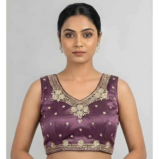 Ishara Silk Embroidered V-Neck Sleeveless Readymade Padded Blouse
