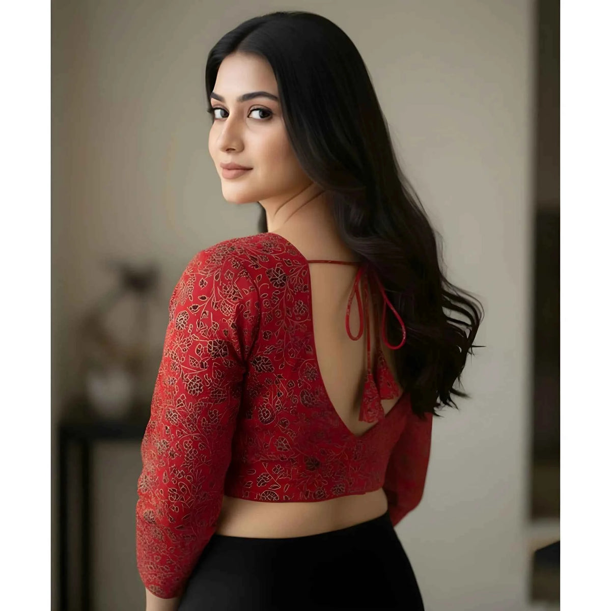 Aarini Ajrakh Cotton Printed V-Neck Padded Blouse