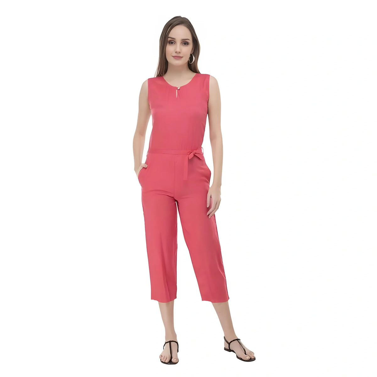 Women's Casual Crepe Sleeveless Jump Suit (Pink)