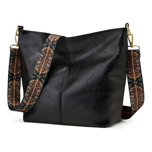Women's PU Leather Zipper Handbag (Black)