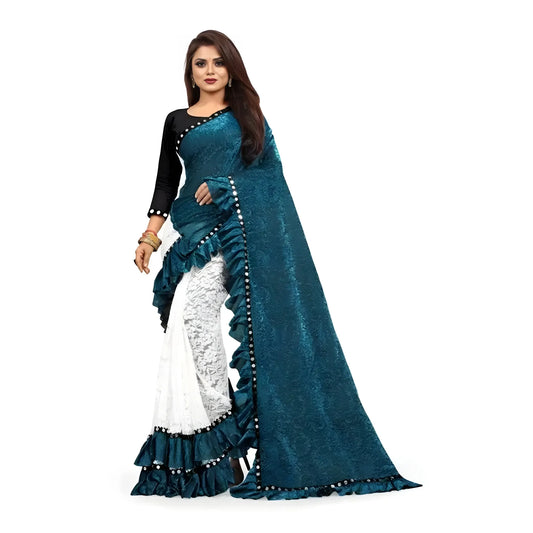 Women's Silk With Mirror Lace Solid Saree With Unstitched Blouse (rama, 5 5 Mtrs) | Women Signature Collection