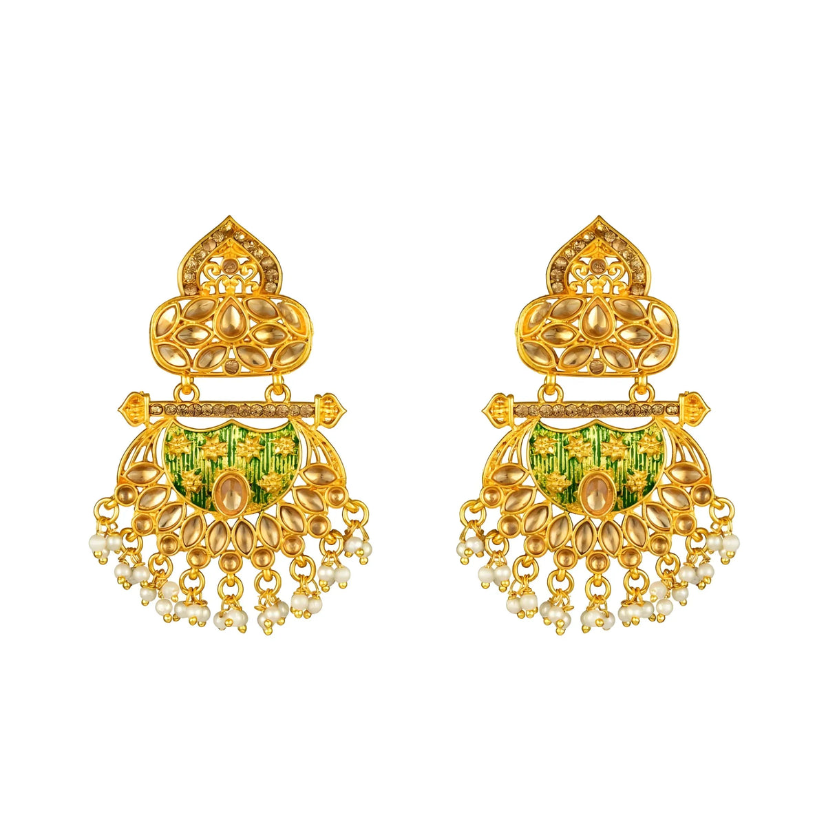 Women's Rose Gold Plated Alloy Kundan Earrings &amp; Mangtikka (Green)