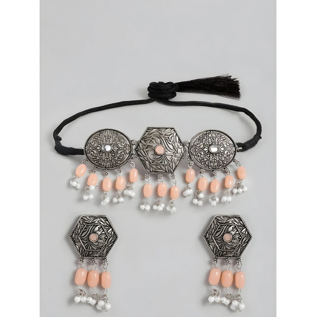 Women's Rose Gold Plated Alloy Necklace &amp; Earings Set (Orange)