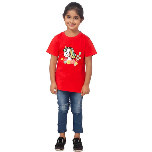 Vihana Cotton Unicorn Face Half Sleeve TShirt