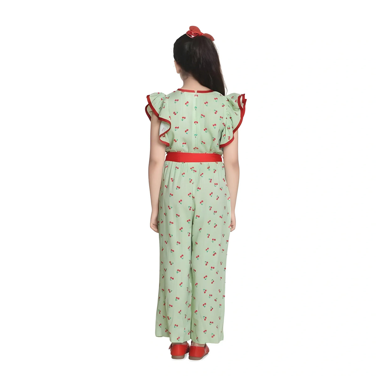 Girl's Rayon Printed Flutter Jumpsuit (green) | Kids Signature Collection
